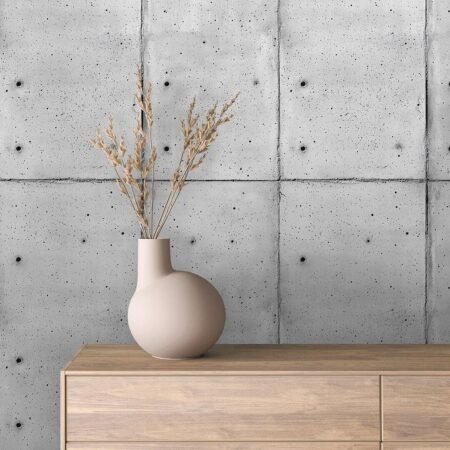 Concrete Panel Wallpaper – Grey Cement Peel and Stick Mural – Industrial Removable Wall Decor – Modern Loft Style Textured Wallpaper